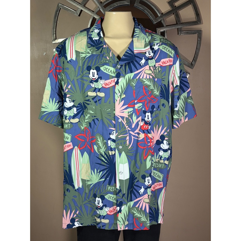 Disney Parks Mickey Mouse Tropical Aloha Shirt Blue Floral Button Down 3XL NWT
